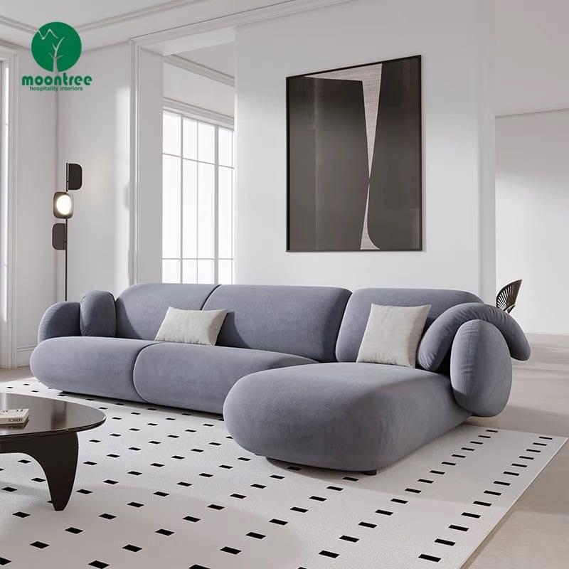 Moontree Organic Soft Velvet Sectional Sofa | L-Shaped Curved Chaise Sofa for Living Rooms & Hotels