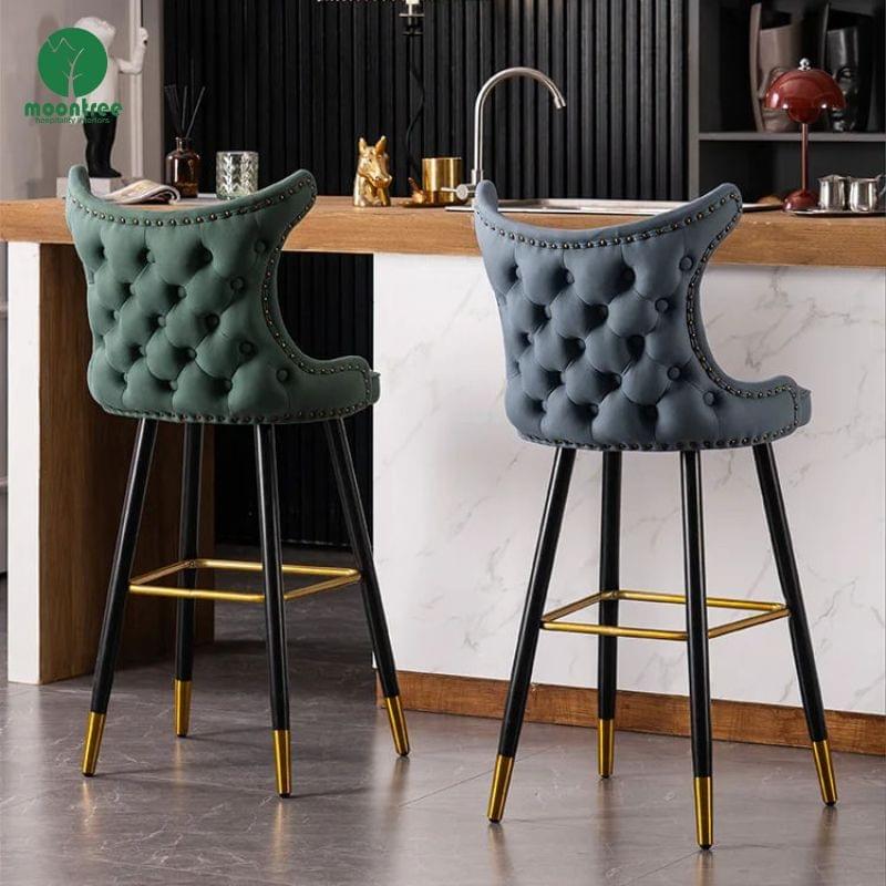 Moontree Adjustable Swivel Braided Velvet Bar Stool with Gold Base