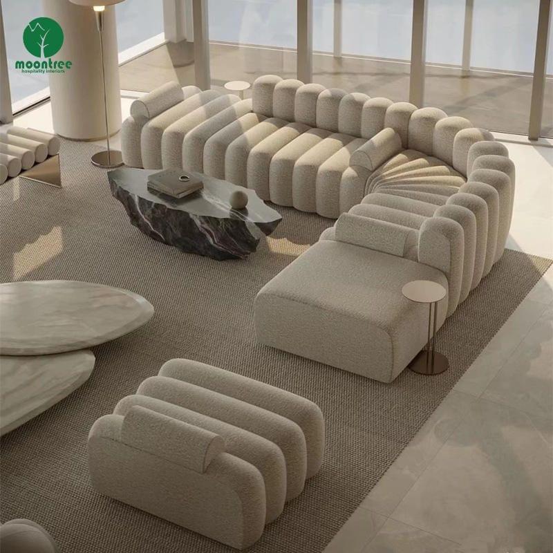 Moontree Channeled Ribbed Modular Boucle Sofa | Customizable Sectional for Hotel & Lobby
