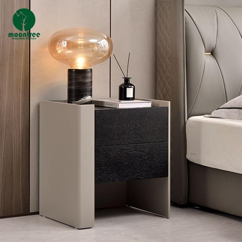 Moontree Black Oak Hotel Nightstand, Round Corner Bedside Cabinet for 5-Star Guest Room