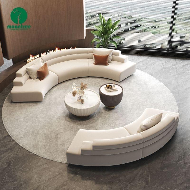 Moontree Curved Modular Velvet Sofa Set | Semicircular Sectional for Hotel Lobbies & Reception Areas