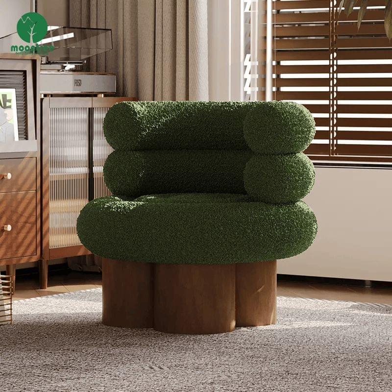 Modern Boucle Swivel Accent Chair, Upholstered Teddy Fabric Armchair with Solid Wood Base