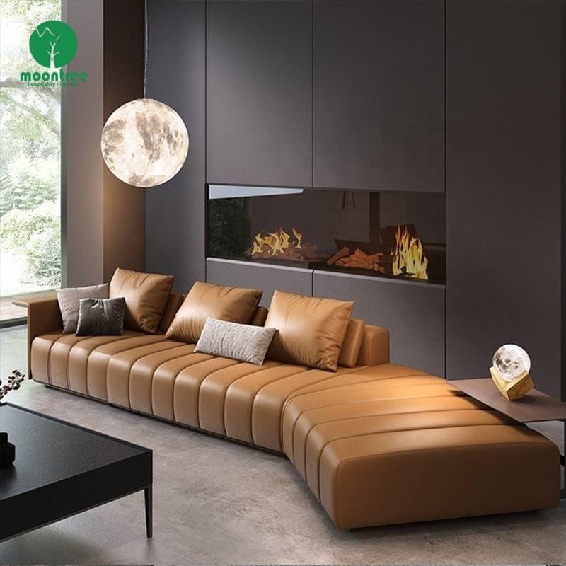 Contemporary Channeled Full-Grain Leather Sofa - Luxury Hospitality Seating by Moontree