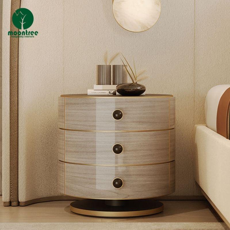 Modern Fluted Black Wood 3 Drawer Nightstand, Luxury Hotel Bedside Table for Contemporary Guest Room