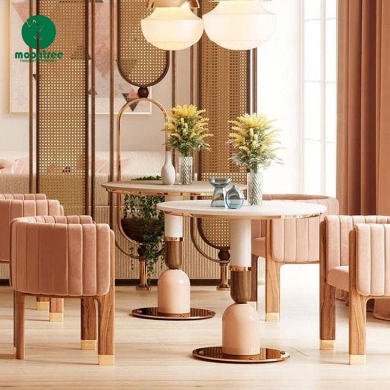 Luxury Upholstered Velvet Dining Chair, Solid Wood with Gold Metal Feet for Restaurant & Villa