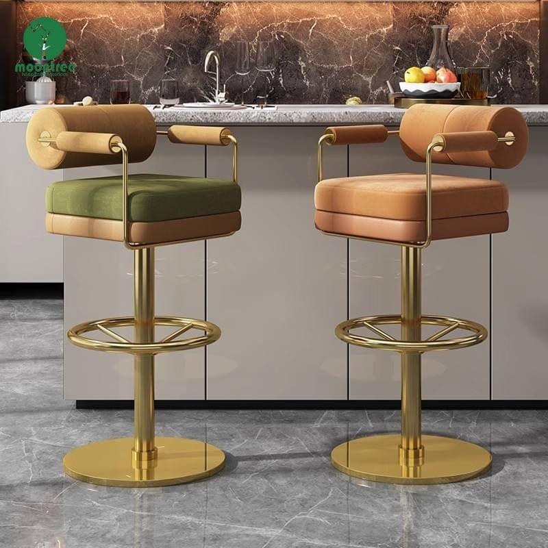 Moontree Adjustable Swivel Braided Velvet Bar Stool with Gold Base