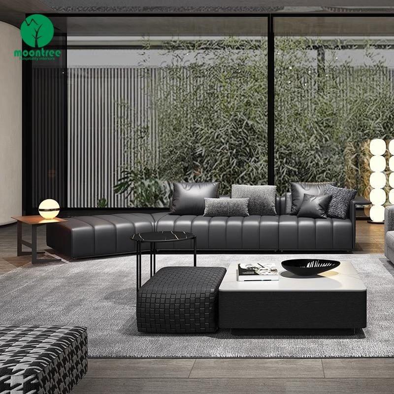 Contemporary Channeled Full-Grain Leather Sofa - Luxury Hospitality Seating by Moontree