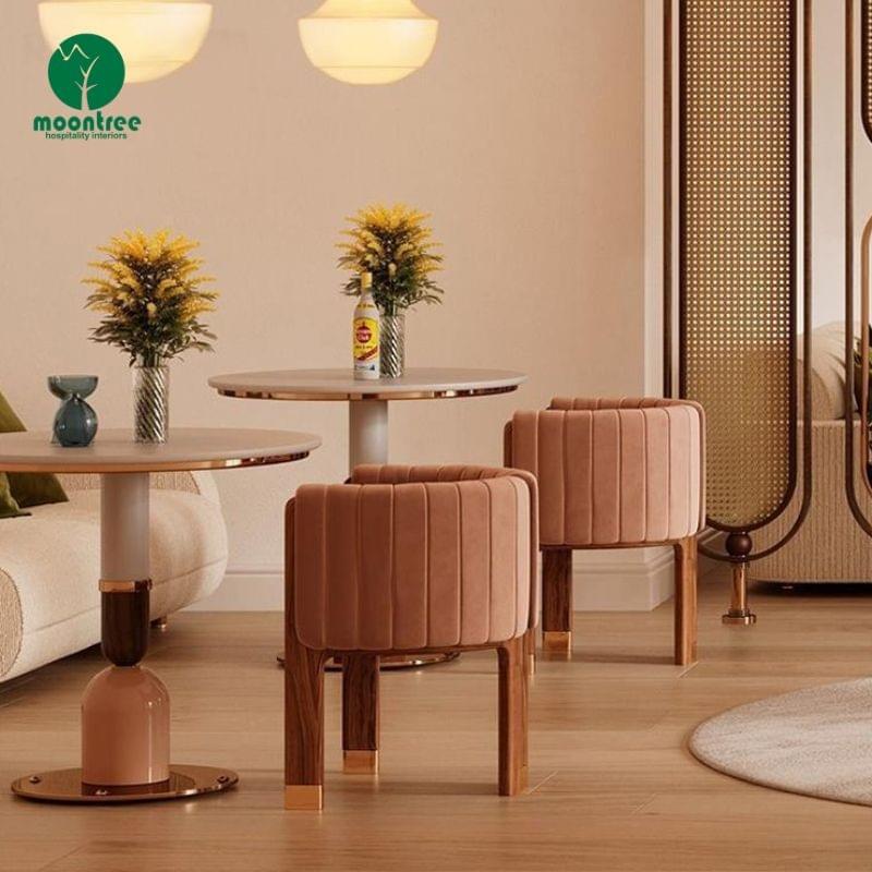 Luxury Upholstered Velvet Dining Chair, Solid Wood with Gold Metal Feet for Restaurant & Villa