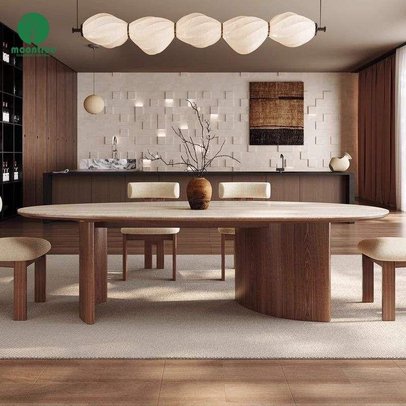 Solid Wood Oval Dining Table | Custom Modern Walnut Dining Table for 6-8 People