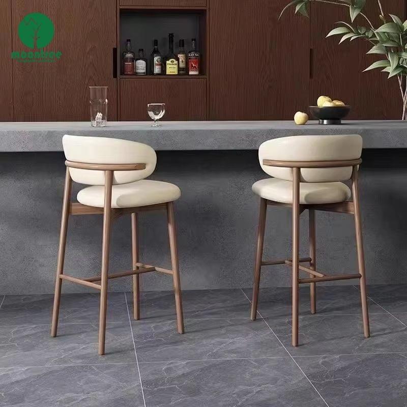 Moontree Solid Wood Bar Stools with Backrest & Soft Cushion, High Chair for Kitchen Island & Home