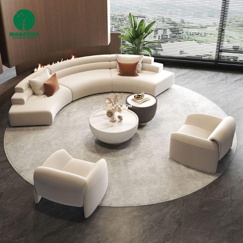 Moontree Curved Modular Velvet Sofa Set | Semicircular Sectional for Hotel Lobbies & Reception Areas