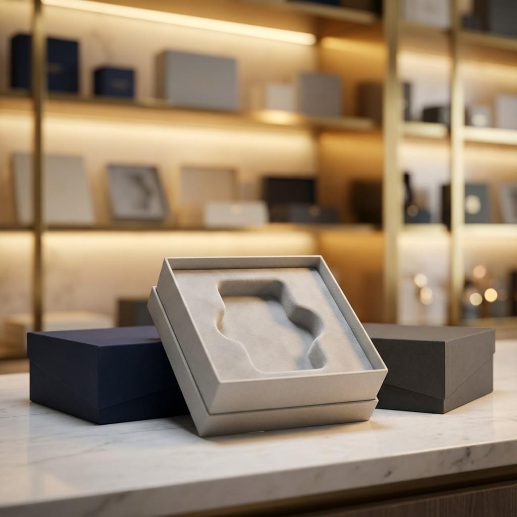 Open rigid box with a soft PU foam insert designed for cushioning and protection. Open rigid box with a soft PU foam insert designed for cushioning and protection.