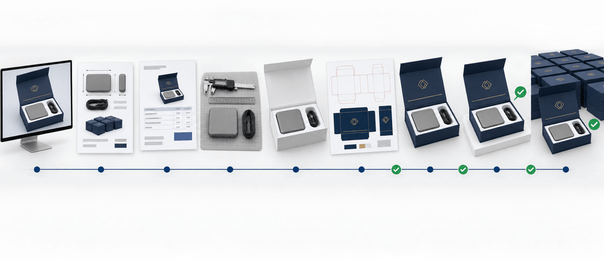 Custom packaging workflow from AI concept to white prototype, printed sample and bulk production Custom packaging workflow from AI concept to white prototype, printed sample and bulk production