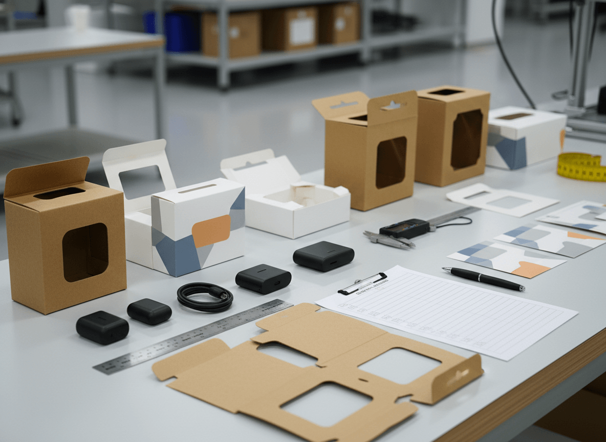 Checking product size and sample fit before electronics accessory packaging production Checking product size and sample fit before electronics accessory packaging production
