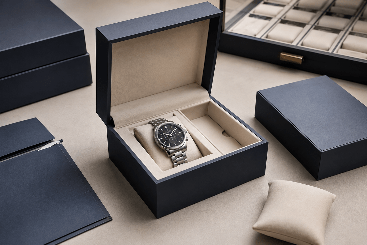 Watch packaging pillow support and box height layout Watch packaging pillow support and box height layout