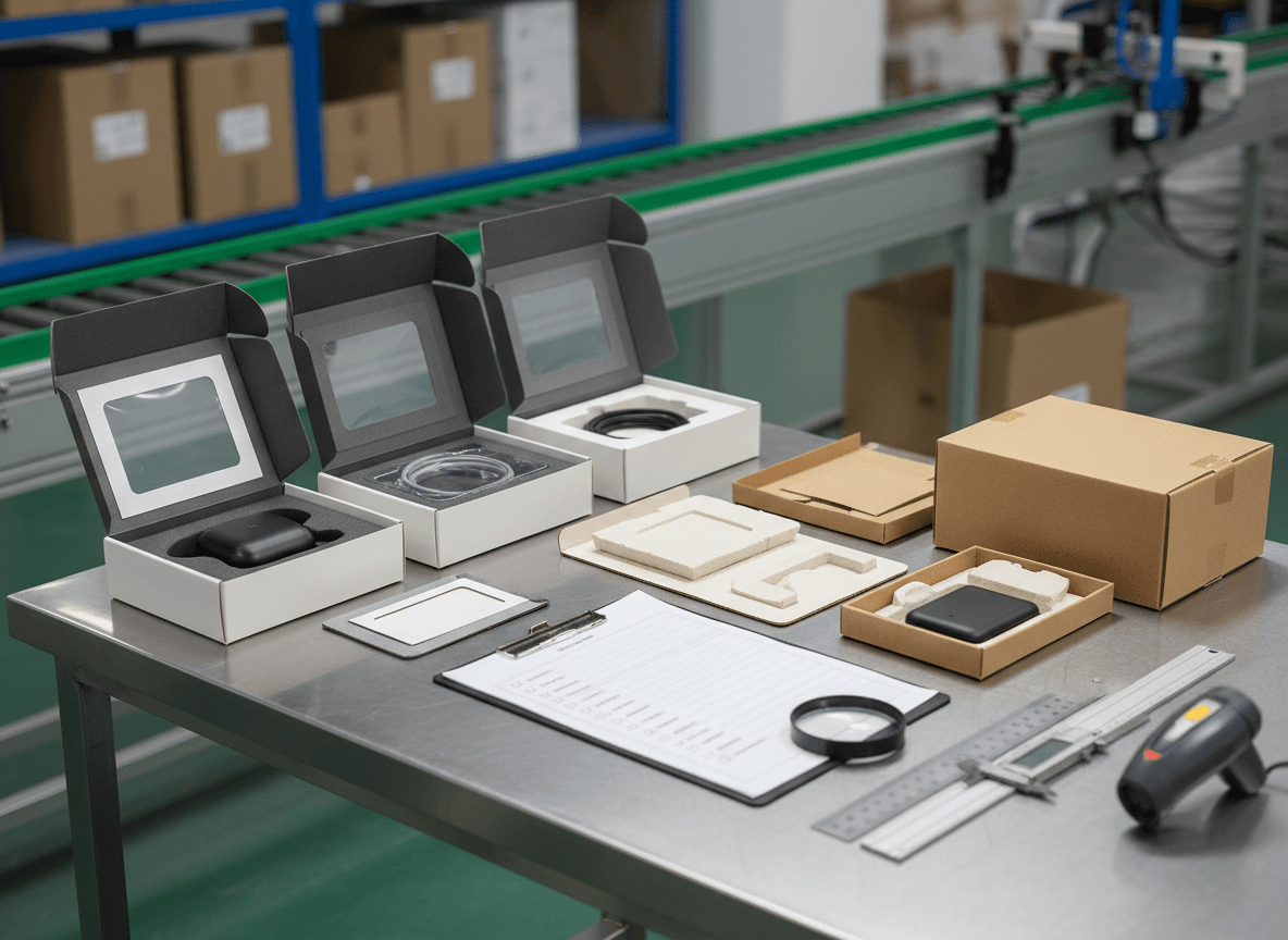 Sample quality control review before electronics accessory packaging mass production Sample quality control review before electronics accessory packaging mass production