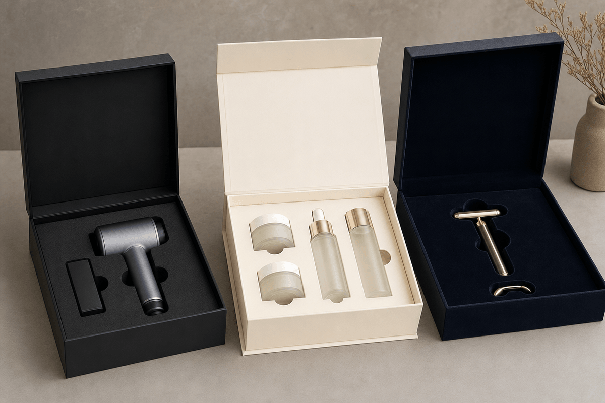 Custom rigid box insert materials including EVA foam, paperboard and velvet Custom rigid box insert materials including EVA foam, paperboard and velvet