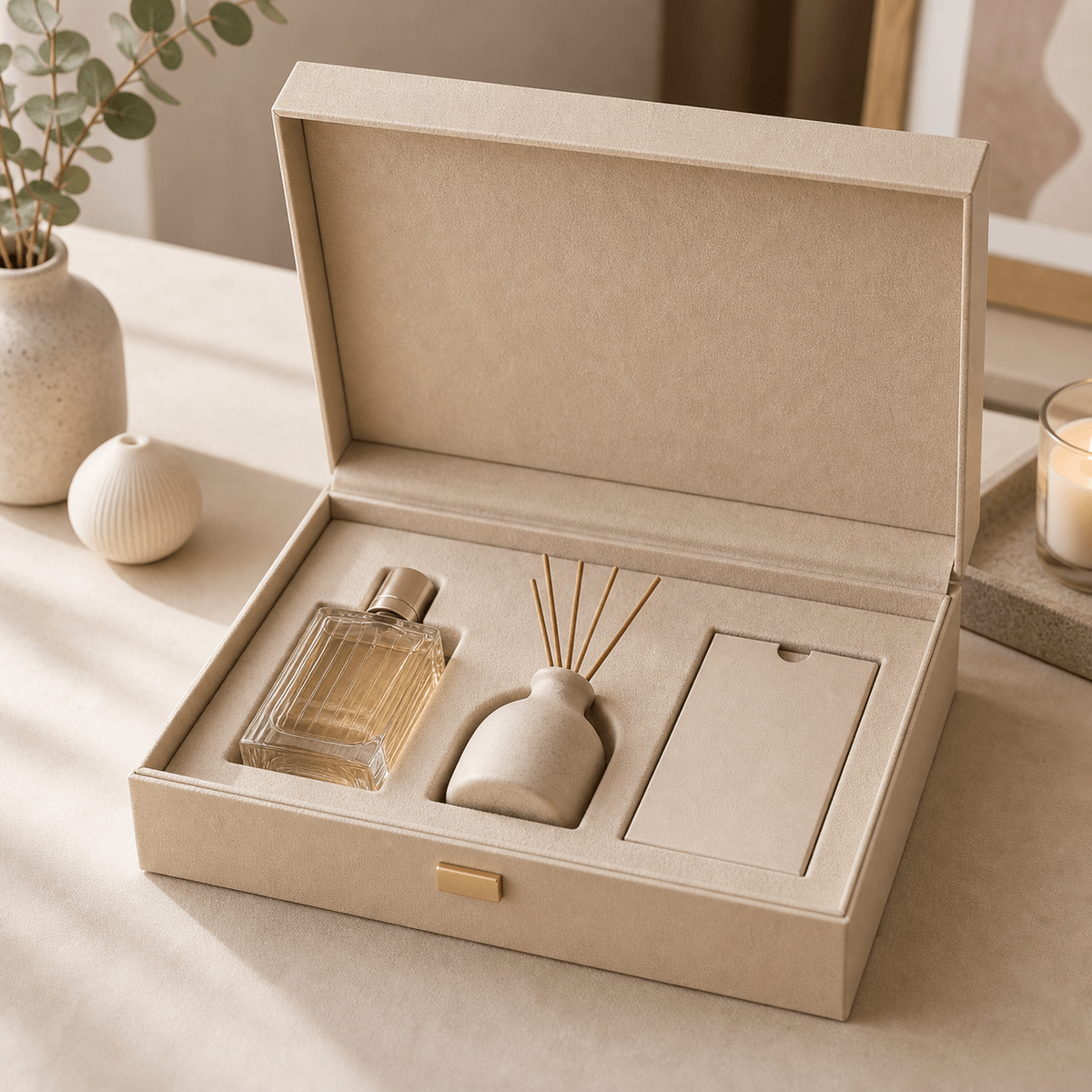 Handmade fragrance presentation boxes with premium inserts for perfume and candle packaging Handmade fragrance presentation boxes with premium inserts for perfume and candle packaging