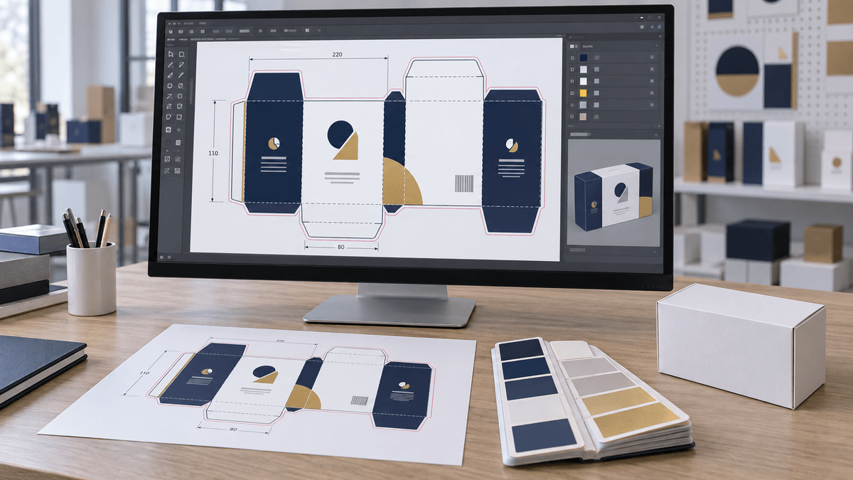 Packaging dieline prepared for editable logo, text and brand artwork Packaging dieline prepared for editable logo, text and brand artwork