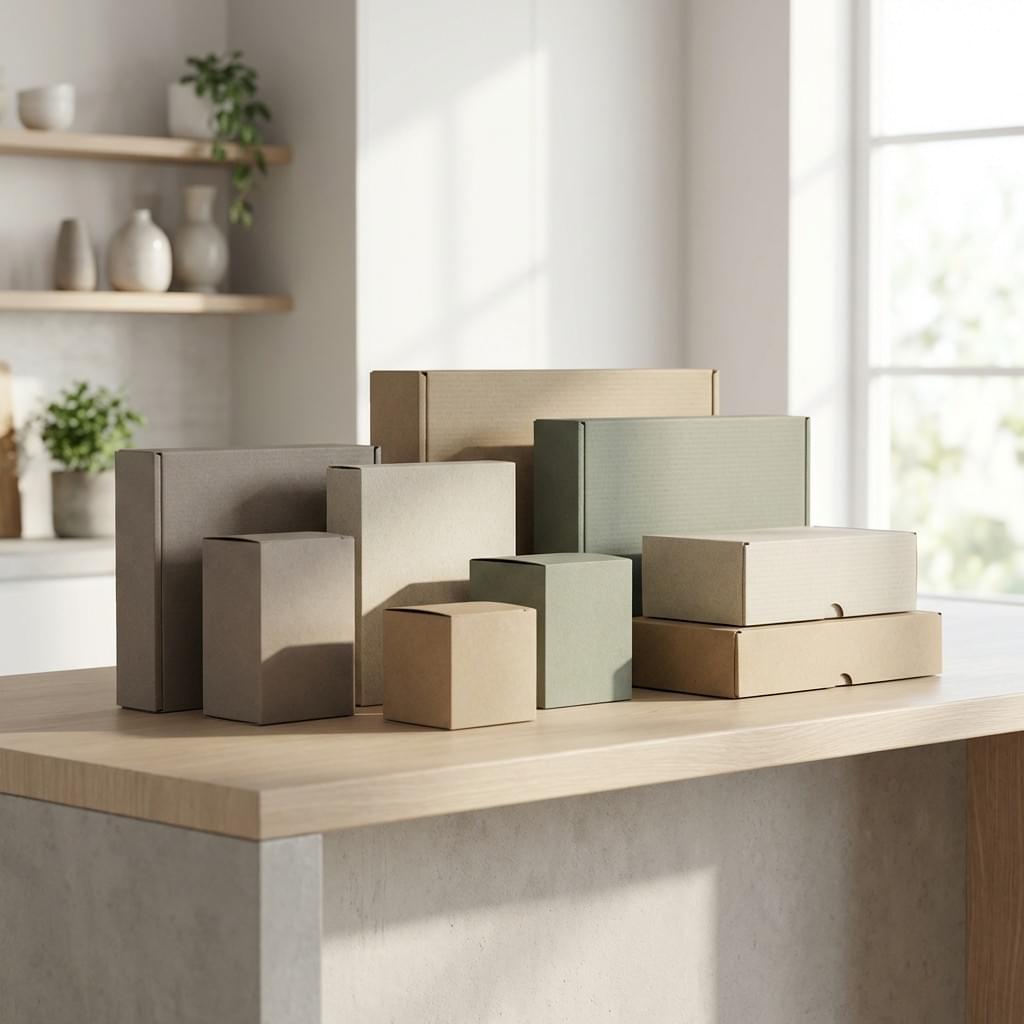 Coordinated packaging boxes in multiple sizes for home décor and lifestyle products, suitable for retail and e-commerce shipping. Coordinated packaging boxes in multiple sizes for home décor and lifestyle products, suitable for retail and e-commerce shipping.