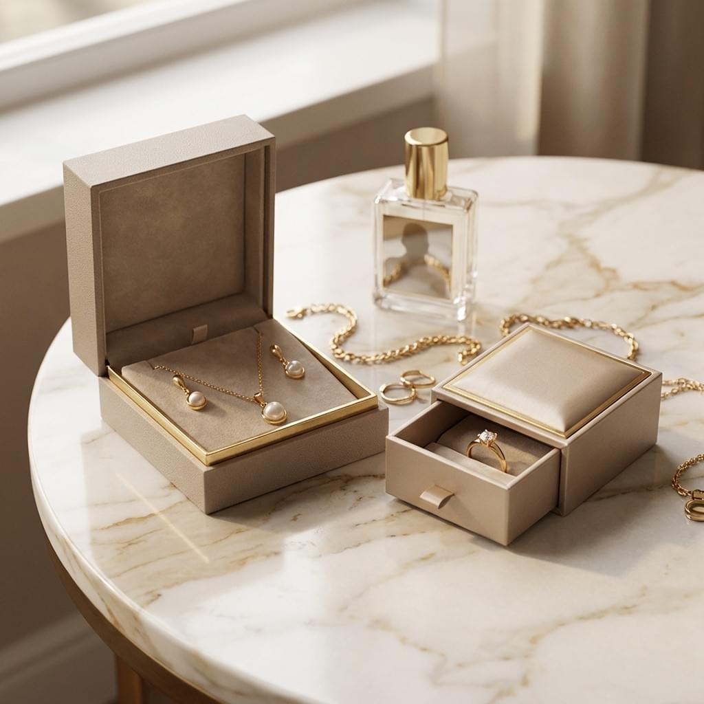 Premium jewelry packaging display with luxury rigid boxes and elegant finishes for brand elevation. Premium jewelry packaging display with luxury rigid boxes and elegant finishes for brand elevation.