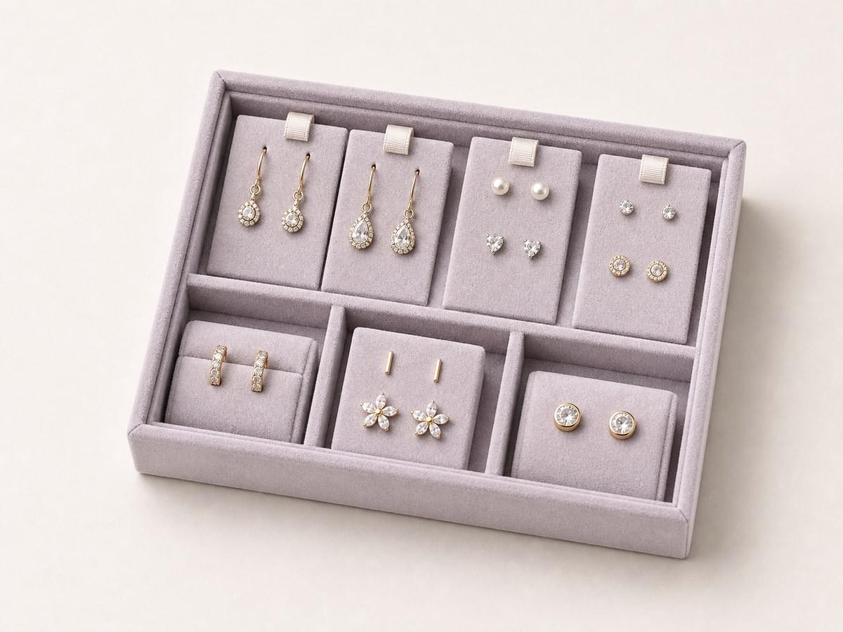 Custom earring and stud insert cards with small cavities and velvet pads Custom earring and stud insert cards with small cavities and velvet pads