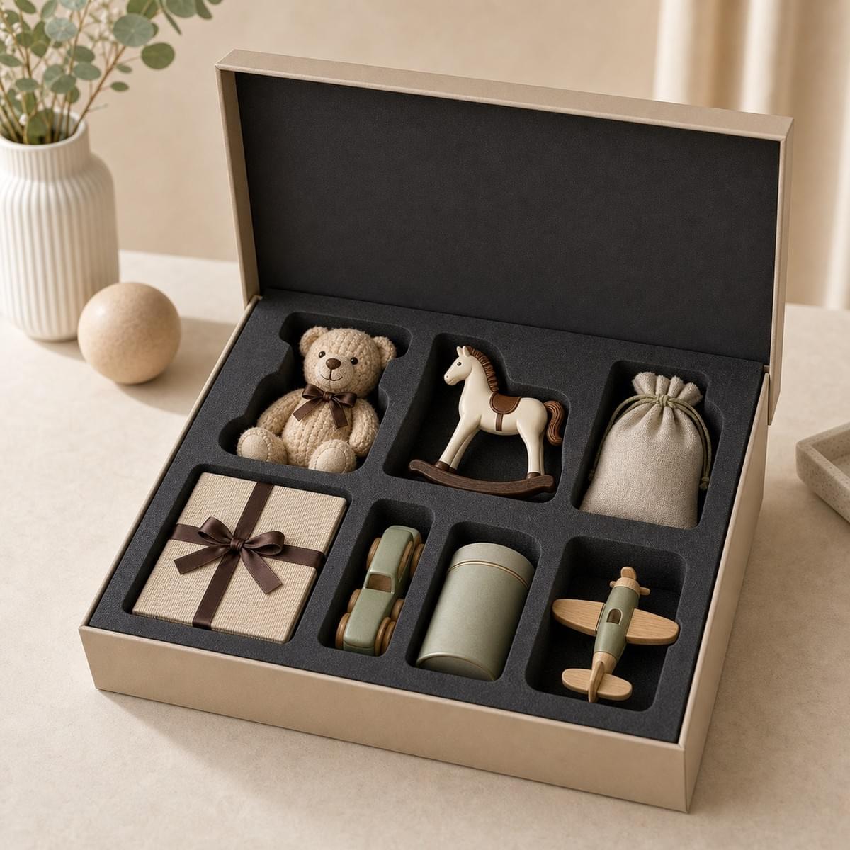 Custom EVA foam insert for toy and gift packaging with precision-cut protective cavities Custom EVA foam insert for toy and gift packaging with precision-cut protective cavities