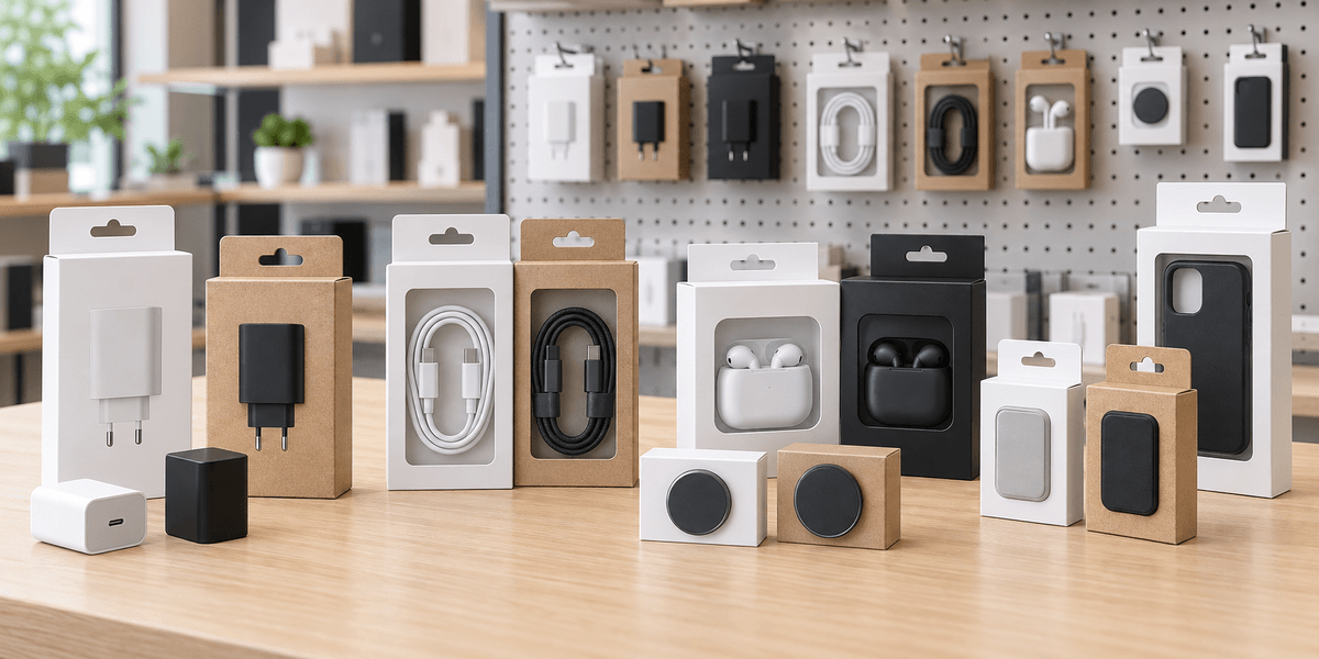 Retail display electronics packaging with hook window and shelf box options Retail display electronics packaging with hook window and shelf box options