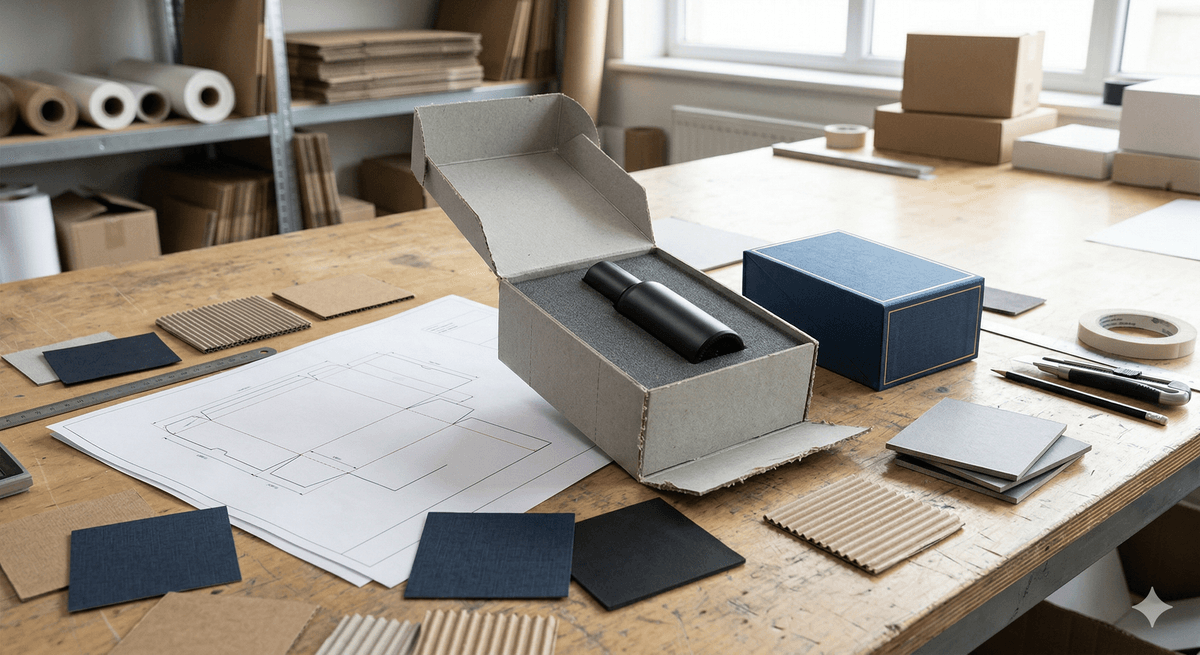 Custom packaging sample development process with box structure insert fit and material selection Custom packaging sample development process with box structure insert fit and material selection