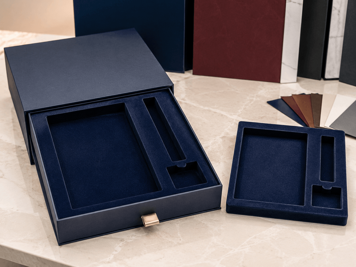Red luxury drawer box with custom insert and pull-out drawer Red luxury drawer box with custom insert and pull-out drawer