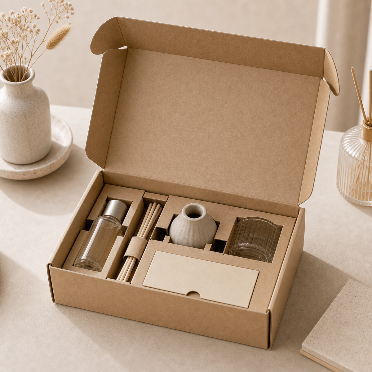 Paperboard inserts for fragrance boxes to separate and support candles, perfume, and home scent items Paperboard inserts for fragrance boxes to separate and support candles, perfume, and home scent items