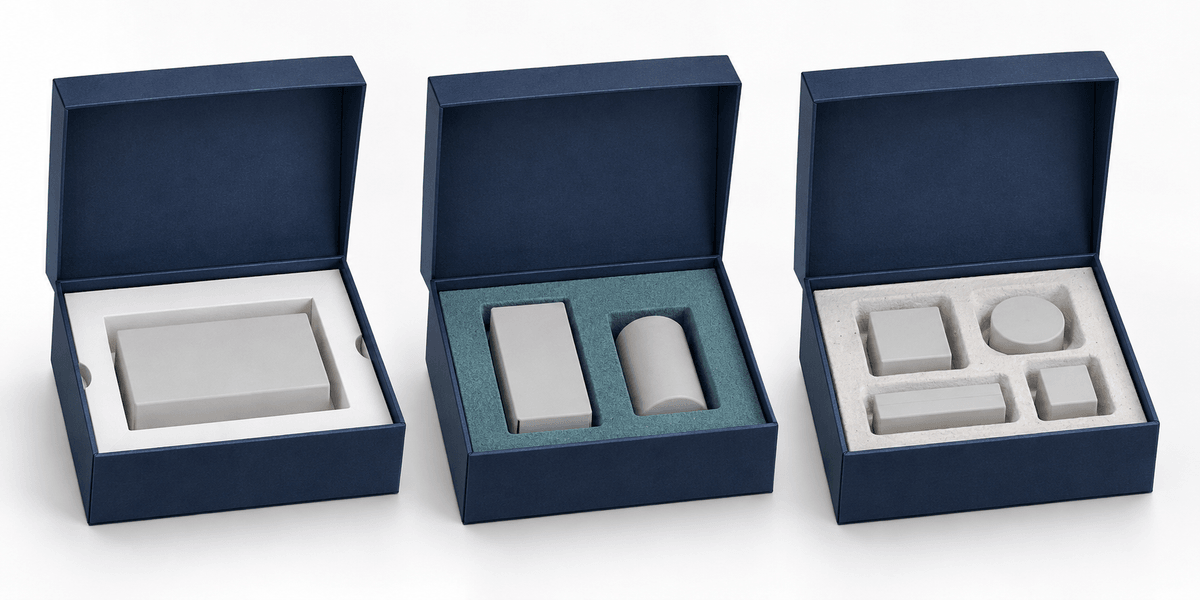 Same rigid box with different custom inserts for multiple product SKUs Same rigid box with different custom inserts for multiple product SKUs