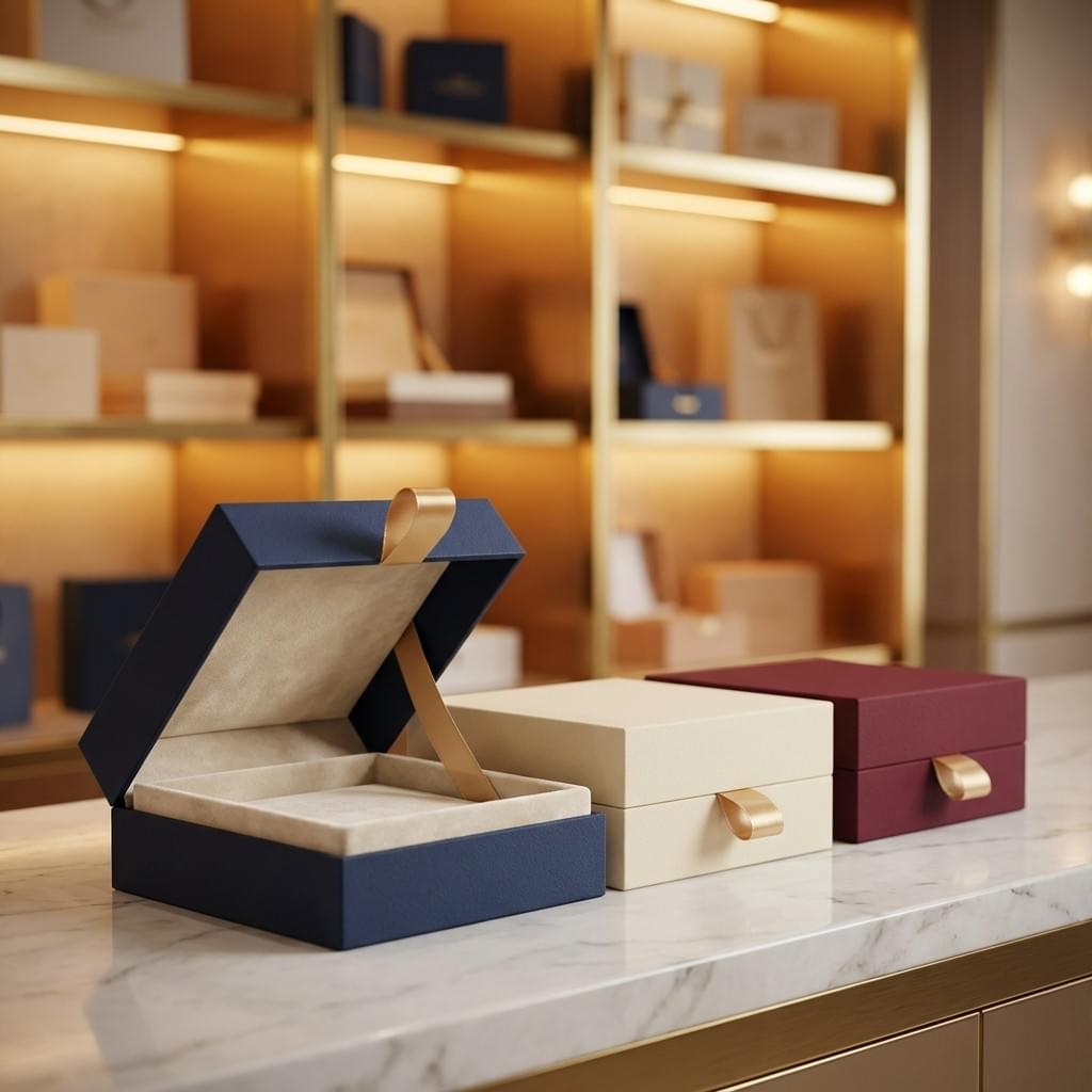 Ribbon lift lid and base boxes with satin ribbon details, one opened to show the ribbon for easy lifting. Ribbon lift lid and base boxes with satin ribbon details, one opened to show the ribbon for easy lifting.