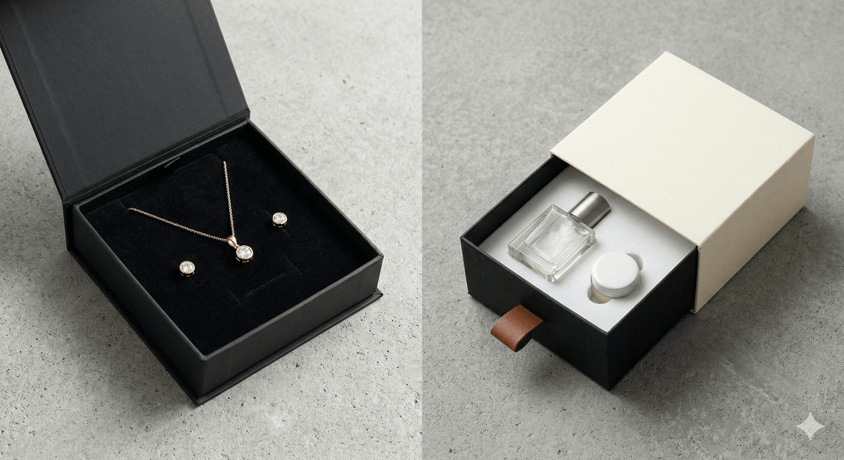 Rigid box and drawer box with fitted custom inserts for packaging design Rigid box and drawer box with fitted custom inserts for packaging design