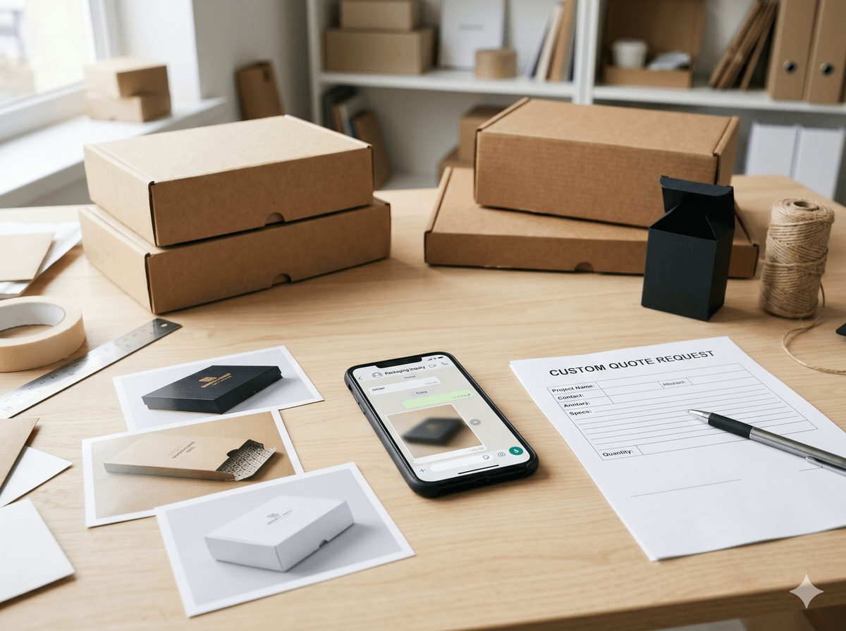 WhatsApp packaging inquiry with product photos and custom box details WhatsApp packaging inquiry with product photos and custom box details