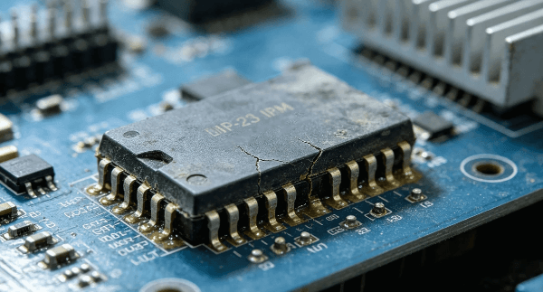 Image of an IPM module cracking due to aging. Image of an IPM module cracking due to aging.