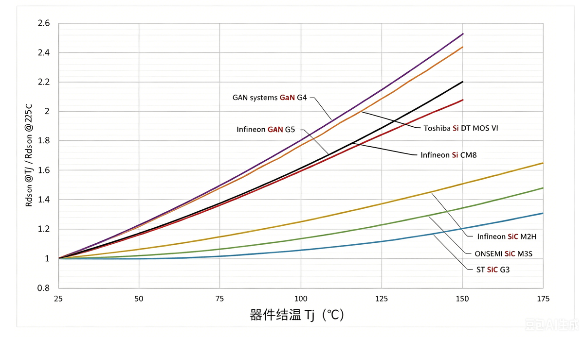 the Temperature curve graph Si MOS, Si SJ MOS and GaN HEMT the Temperature curve graph Si MOS, Si SJ MOS and GaN HEMT