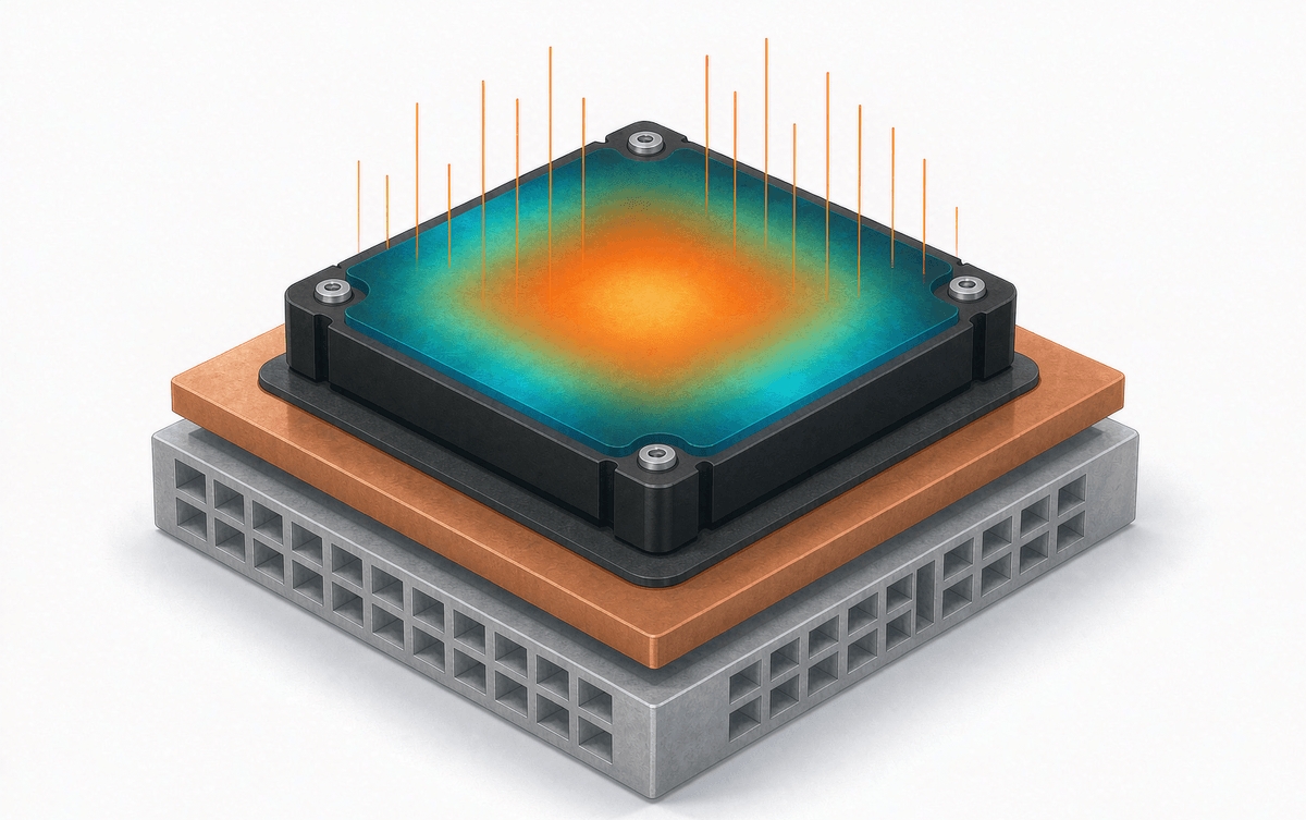 Power module on copper baseplate with infrared-style thermal gradient
