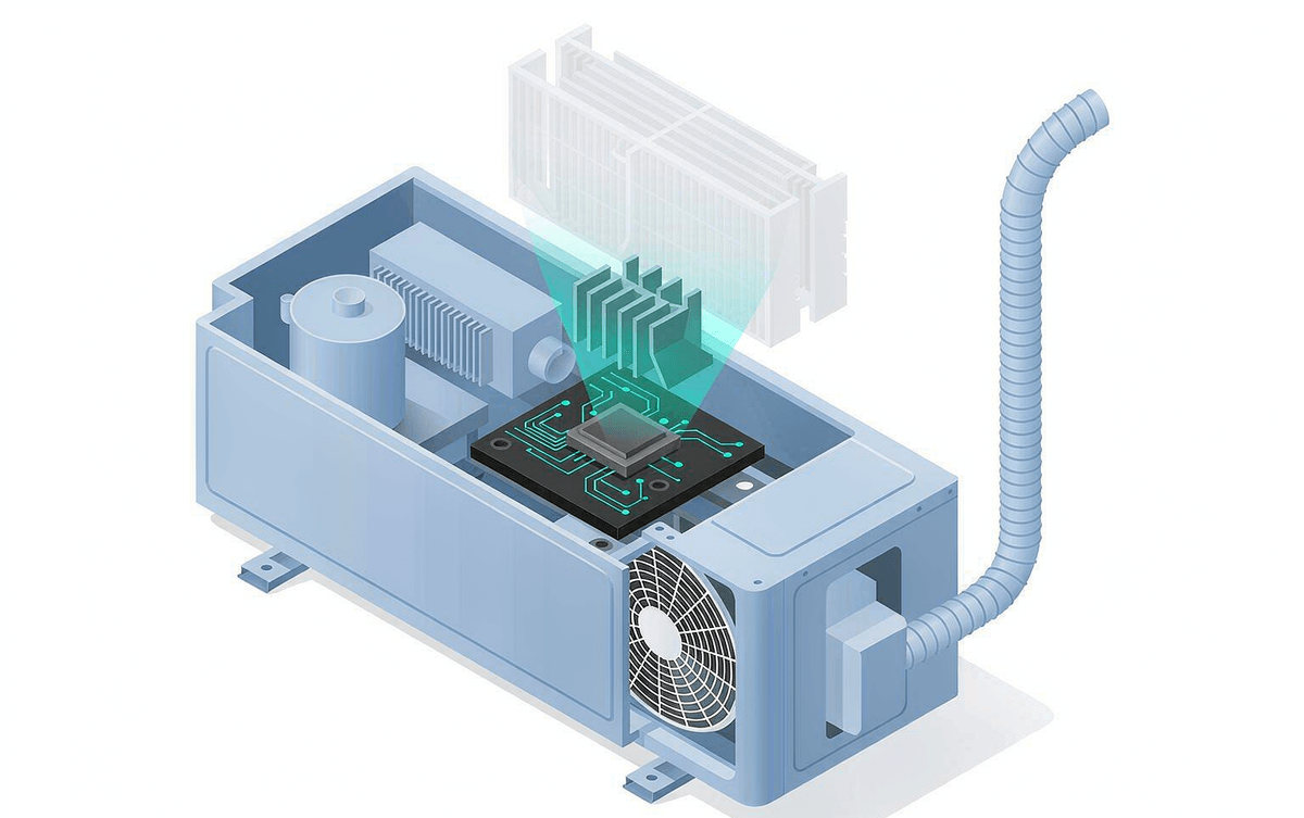 Inverter AC outdoor unit with new module and smaller heatsink footprint