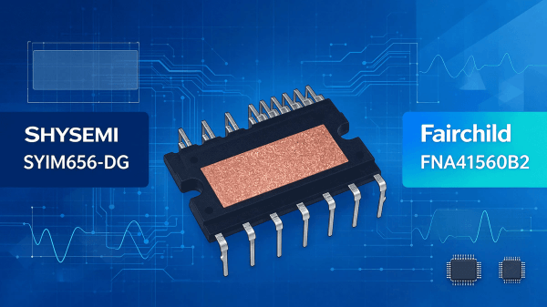 Comparing the SYIM656-DG (from Shenhuaying) with the Fairchild FNA41560B2—set against a blue, tech-themed background—the device features a DIP26 package, with the following text: Comparing the SYIM656-DG (from Shenhuaying) with the Fairchild FNA41560B2—set against a blue, tech-themed background—the device features a DIP26 package, with the following text: