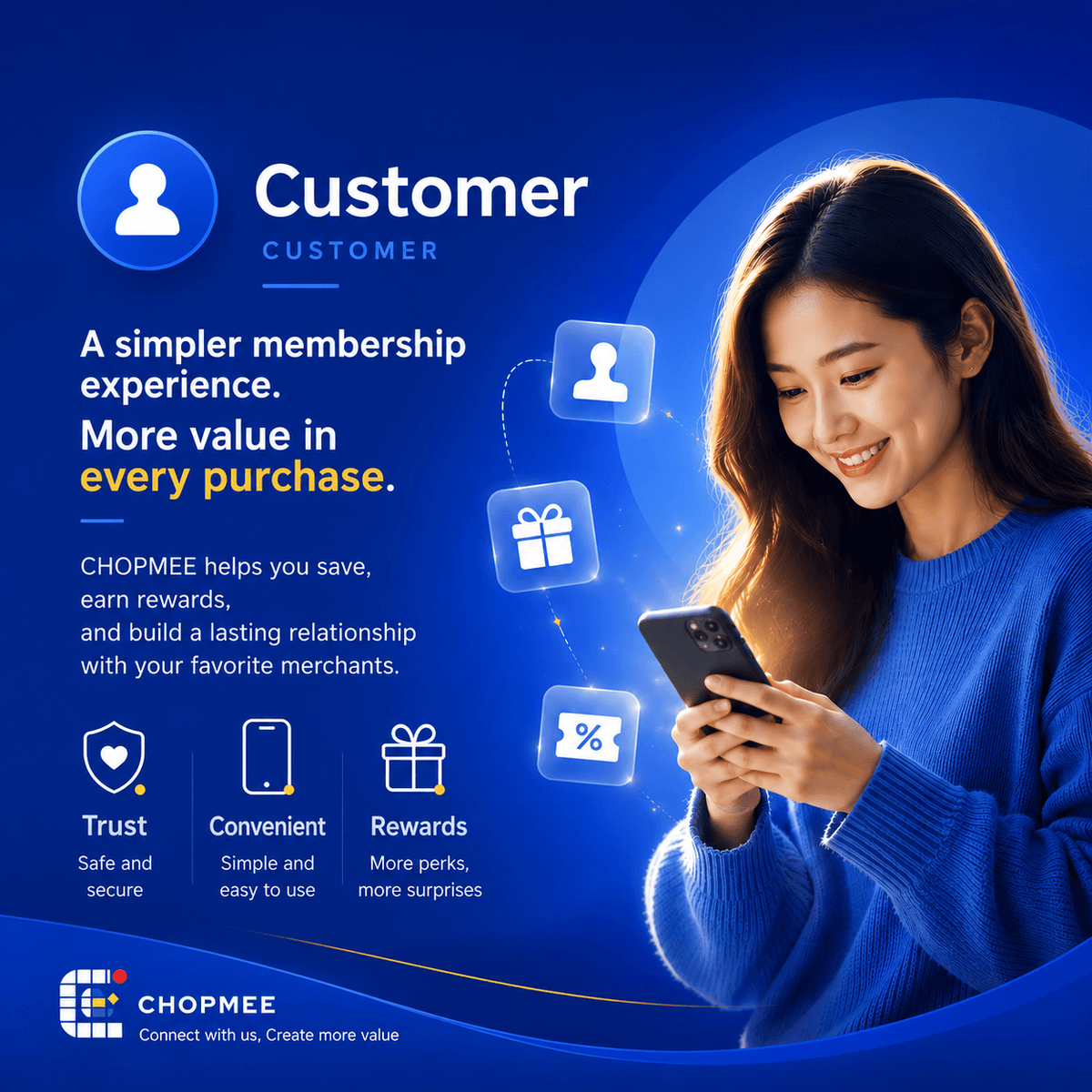 Discover a smarter way to enjoy loyalty rewards with CHOPMEE. Save digital stamps, redeem exclusive rewards, and receive special offers from your favorite merchants—all in one convenient app. Build stronger connections with local businesses while enjoying a simple, secure, and rewarding membership experience. Discover a smarter way to enjoy loyalty rewards with CHOPMEE. Save digital stamps, redeem exclusive rewards, and receive special offers from your favorite merchants—all in one convenient app. Build stronger connections with local businesses while enjoying a simple, secure, and rewarding membership experience.