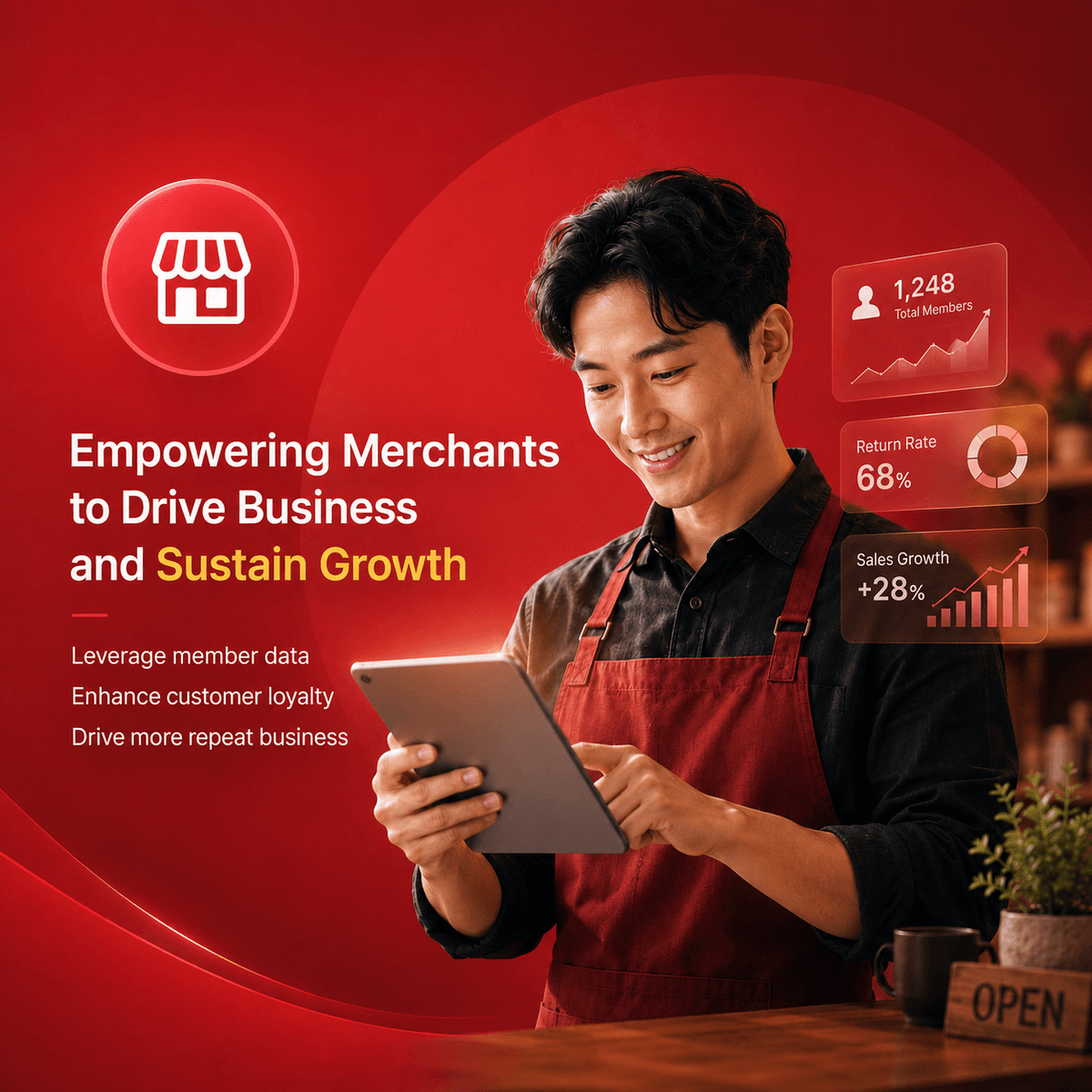 A modern loyalty and membership management platform designed to help small businesses increase customer retention, boost repeat purchases, and grow revenue. By leveraging customer data, automated marketing, and performance analytics, merchants can build stronger customer relationships and achieve sustainable business growth. Ideal for retail stores, cafés, restaurants, beauty salons, and local businesses seeking digital transformation and customer loyalty solutions. A modern loyalty and membership management platform designed to help small businesses increase customer retention, boost repeat purchases, and grow revenue. By leveraging customer data, automated marketing, and performance analytics, merchants can build stronger customer relationships and achieve sustainable business growth. Ideal for retail stores, cafés, restaurants, beauty salons, and local businesses seeking digital transformation and customer loyalty solutions.