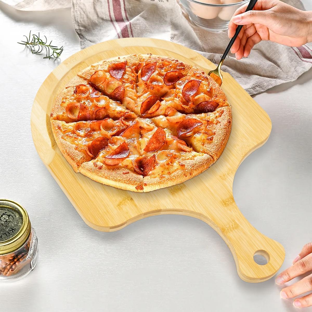 Bamboo Pizza Peel Premium Wooden Pizza Board Paddle With Handle For Baking