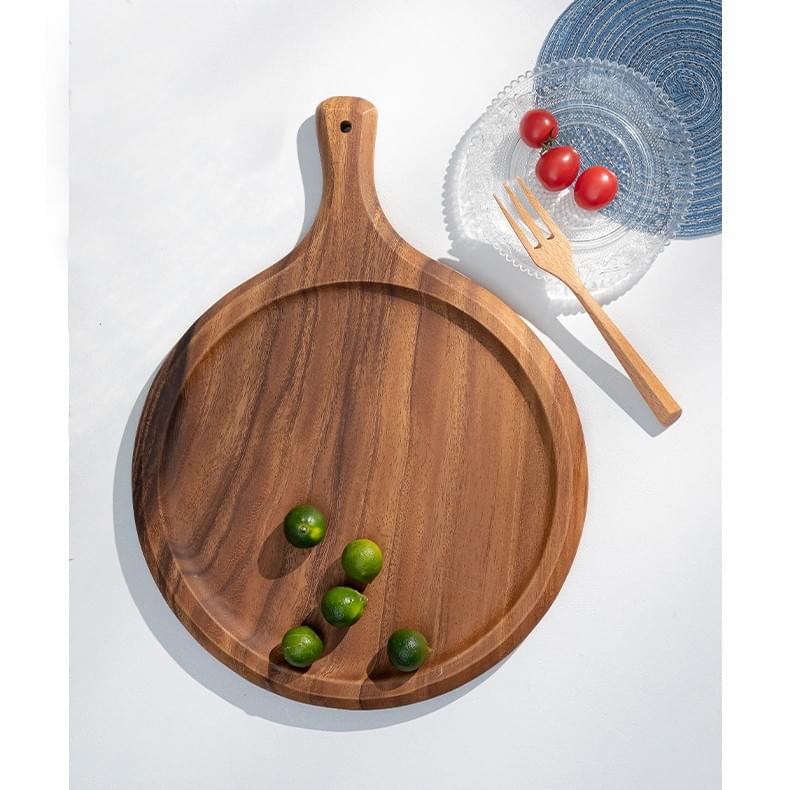 Customized Pizza Tools Comfortable Handle Natural Wooden Pizza Peel Paddle Acacia Wood Serving Board