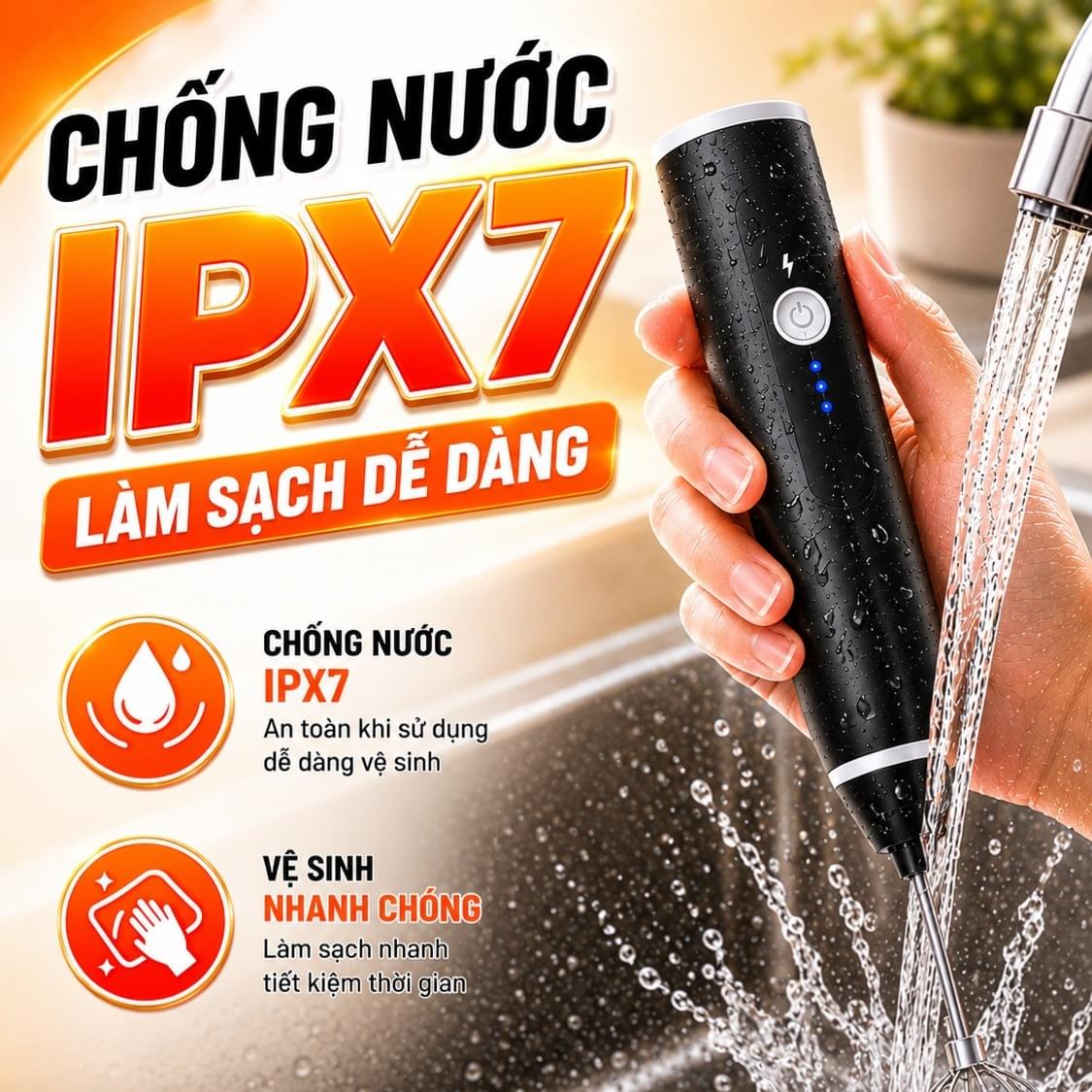 Máy Tạo Bọt Cà Phê, Máy Đánh Trứng Mini Cầm Tay Sạc Pin 3 Cấp Độ Tặng Kèm 2 Đầu Đánh Chuyên Dụng