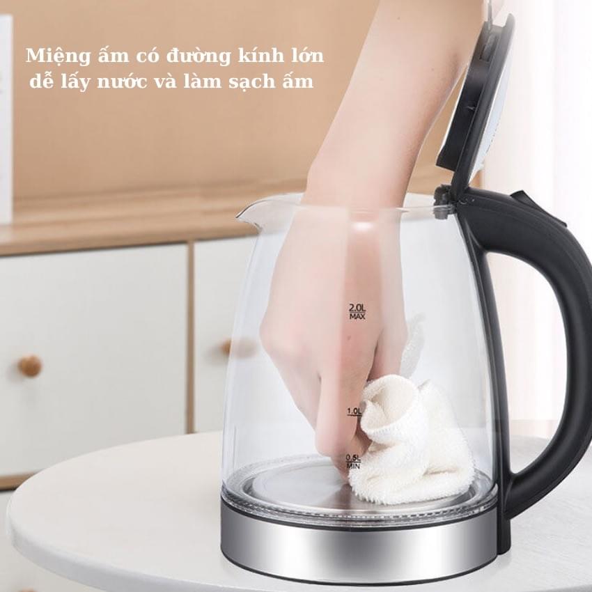 Ấm siêu tốc thủy tinh KAW ấm đun nước công suất lớn, dung tích 2L ,tự động ngắt