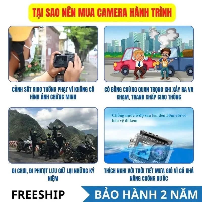 Camera hành trình 4K Chống rung, Chống nước, Camera đi phượt gắn trên xe máy, Ô tô, Mũ bảo hiểm