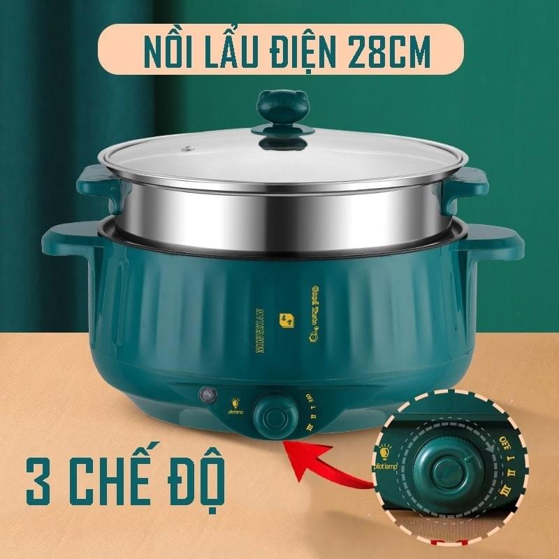 Nồi Lẩu Điện MADELI Đa Năng 28cm Công Suất 1000W Kèm Xửng Hấp Inox Dung Tích 4L ĐA ZI NĂNG