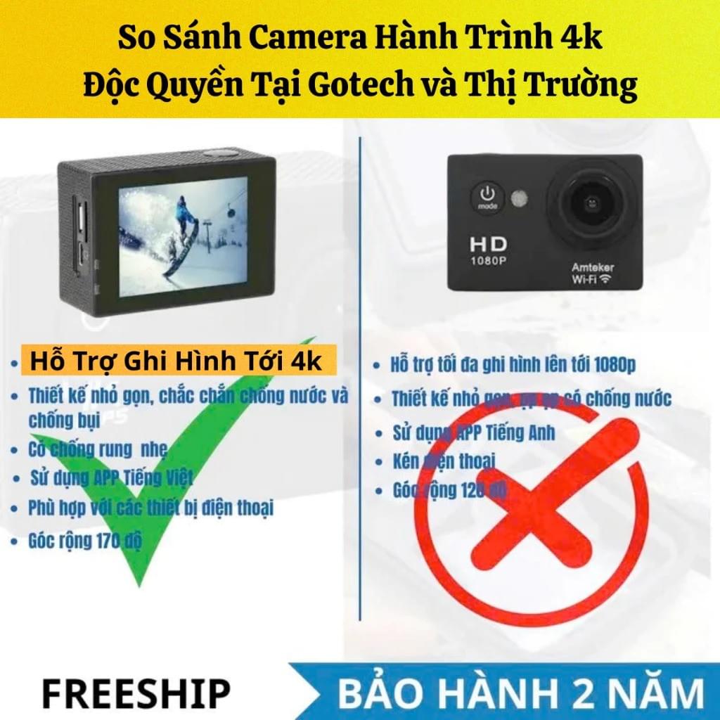 Camera hành trình 4K Chống rung, Chống nước, Camera đi phượt gắn trên xe máy, Ô tô, Mũ bảo hiểm