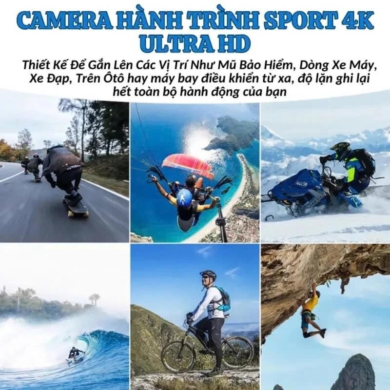 Camera hành trình 4K Chống rung, Chống nước, Camera đi phượt gắn trên xe máy, Ô tô, Mũ bảo hiểm